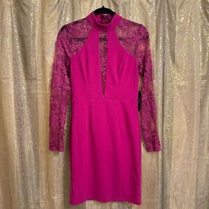 Lulus Oretha Fuchsia Lace Long Sleeve Bodycon Dress Small NWT